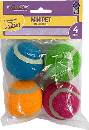 [MP44207] MULTIPET Minipet Squeaky Tennis Ball 4pk