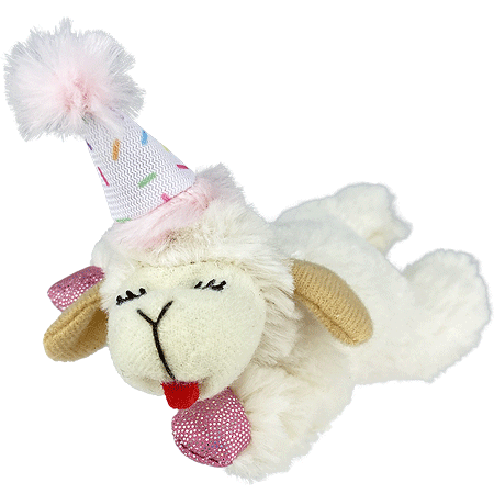 [MP20226] MULTIPET Lamb Chop w/Birthday Hat Cat Toy 4" Pink