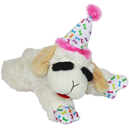 [MP48746] MULTIPET Lamb Chop w/Birthday Hat Dog Toy 10.5" Pink