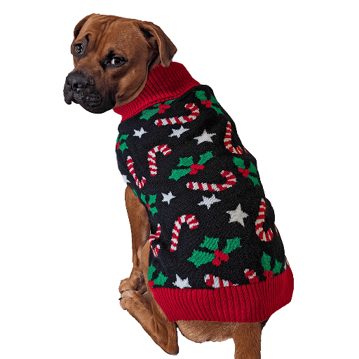 [FPH10471 M] FASHION PET Holiday Candy Cane Sweater Black M