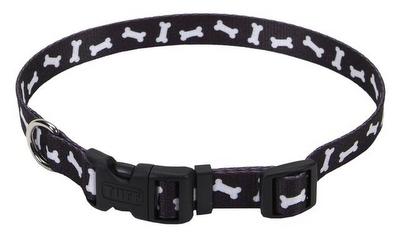 [CA6921 BLACK BONE] PET ATTIRE Adj Collar - 1 x 18-26in - Black w/Bones