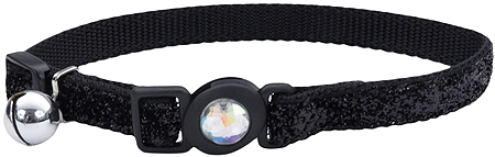 [CA6723 BLACK] *COASTAL Safe Cat Fashion Collar 3/8 x 8-12 Inch - Black Glitter